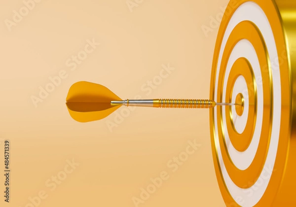 Fototapeta Golden arrow aim to dartboard, 3D rendering.