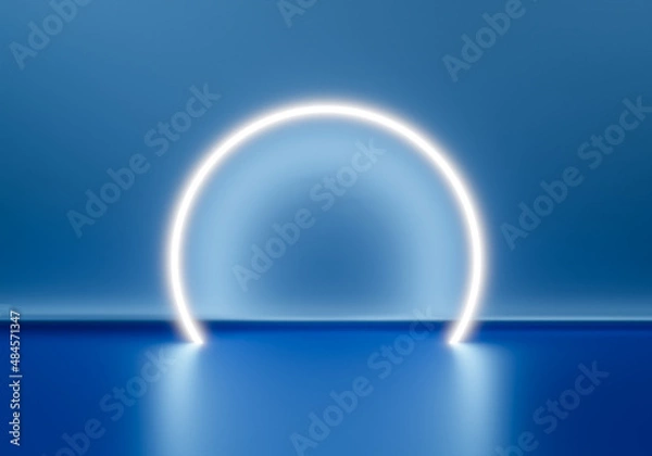 Fototapeta Luxury blue product backgrounds stage or blank podium pedestal on elegance presentation display backdrops with glow light. 3D rendering.