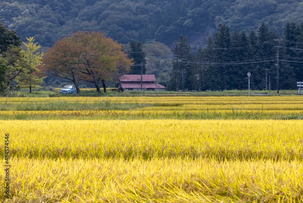 Fototapeta 山間の農村　七ツ森