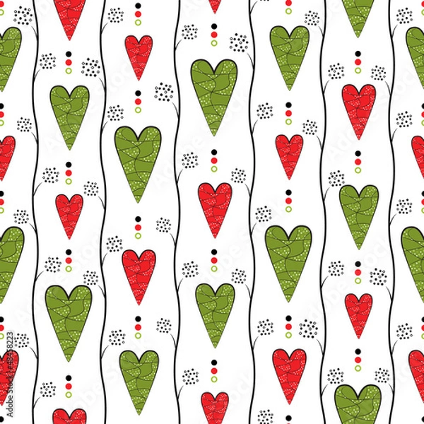 Fototapeta Seamless pattern with retro hearts