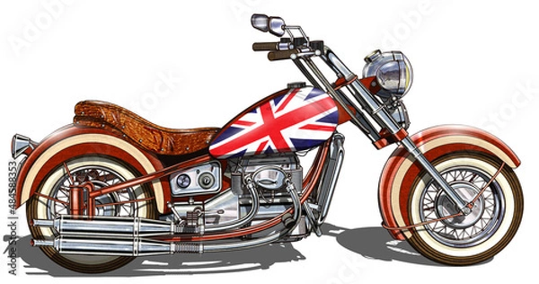 Obraz Classic vintage motorcycle painted up as British flags isolated on white background. 