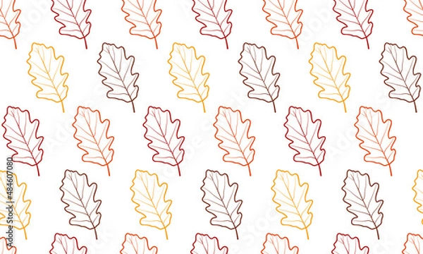 Fototapeta Seamless pattern with oak leaf. Vector fabric pattern. Leaves maple and oak vector icon on white background.