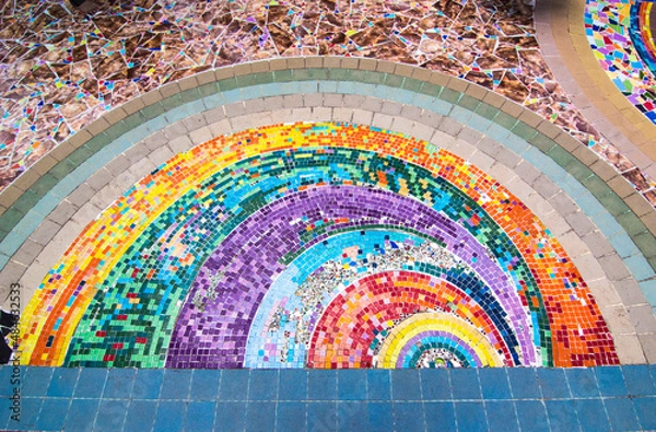 Fototapeta Frescoes made up of pieces of ceramic and glassware.