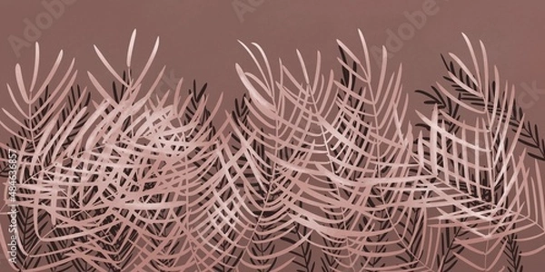 Fototapeta Palm leaves, palm branches, tropical leaves. Abstract watercolor paint background grunge texture. Interior Wallpaper. Mural for the walls, fresco for the room, interior grunge style