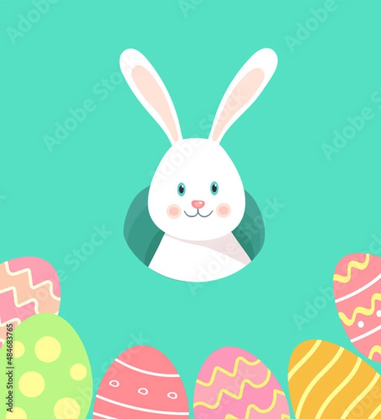 Fototapeta Easter rabbit. Easter Bunny, isolated on green background.Hare looks out of the hole.