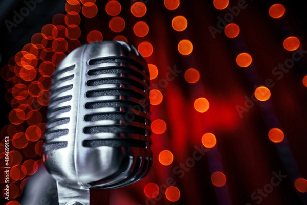 Obraz retro microphone on red background