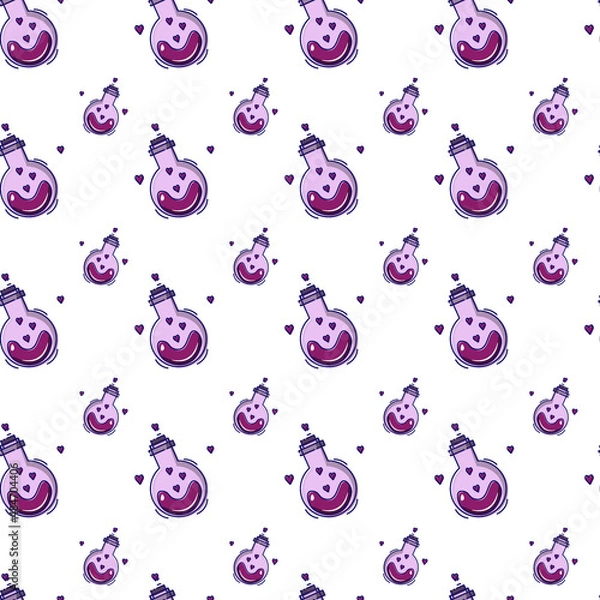 Fototapeta seamless pattern for valentine's day. Love potion with MBE style hearts. For decorative design.