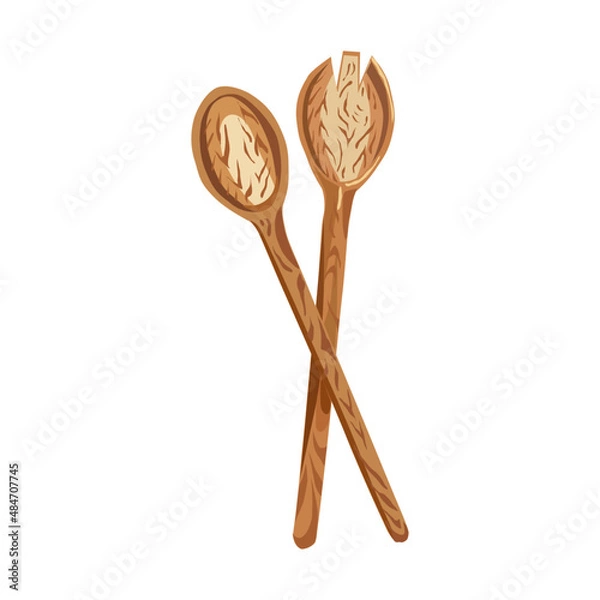Fototapeta Vector illustration, wooden spoons, isolated on white background.