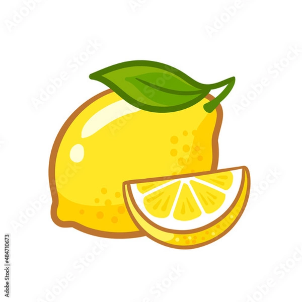 Fototapeta Yellow bright lemon on. Vector illustration with fruit in cartoon style.