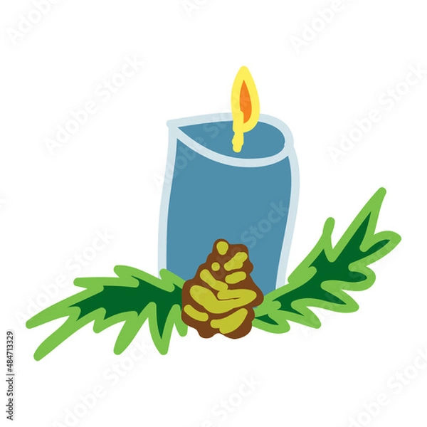 Obraz Blue candle decoration in doodle style. Vector element.