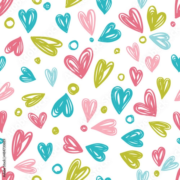 Fototapeta Seamless background with hearts. Expressive dry brushes.
