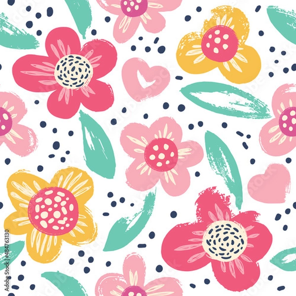 Fototapeta Seamless pattern with hand drawn flowers.