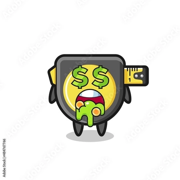 Fototapeta tape measure character with an expression of crazy about money