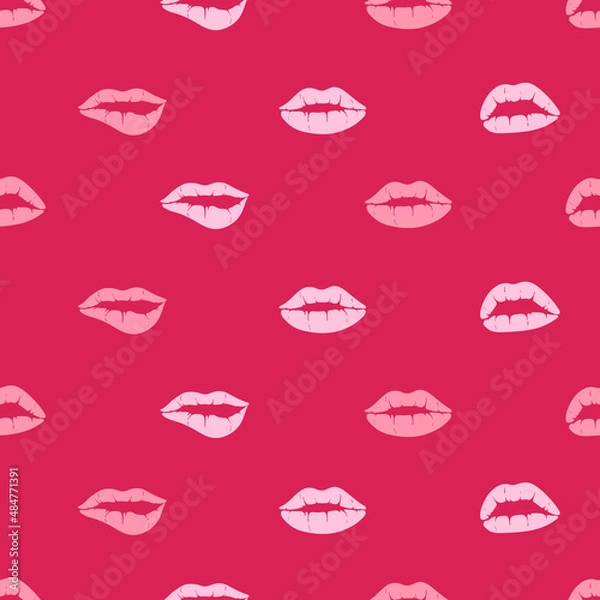 Fototapeta Valentine day. Lovely lips seamless vector pattern. Pattern with woman's flat lips. Fashion backdrop. Vector illustration.
