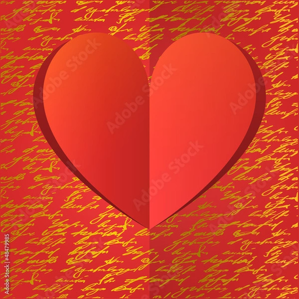 Fototapeta Paper heart with gold handwrite pattern