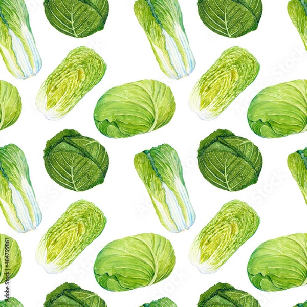 Obraz Watercolor hand drawn seamless vegetable pattern, isolated on white background.