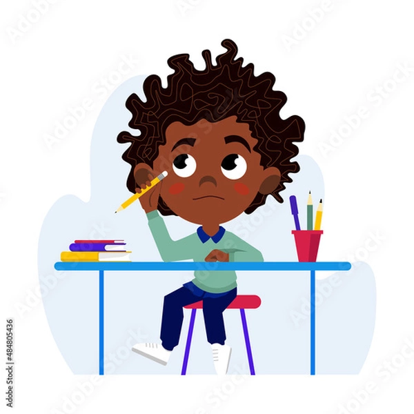 Obraz Studying black boy vector illustration.