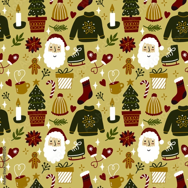 Obraz Seamless christmas pattern retro trendy style.