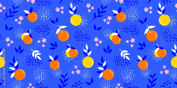 Obraz Cute seamless pattern with orange and blossom. Retro and flat style. Summer holiday theme.