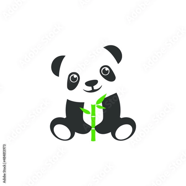 Obraz Simple panda Icon carry a bamboo stem, can be use as clip art or logo template