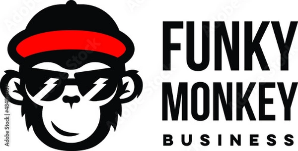 Obraz Funny monkey with hat and glasses logo template