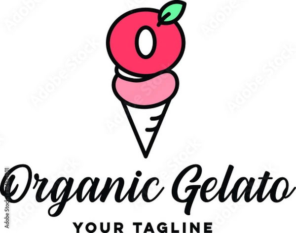 Obraz Gelato with leaf and initial O logo template