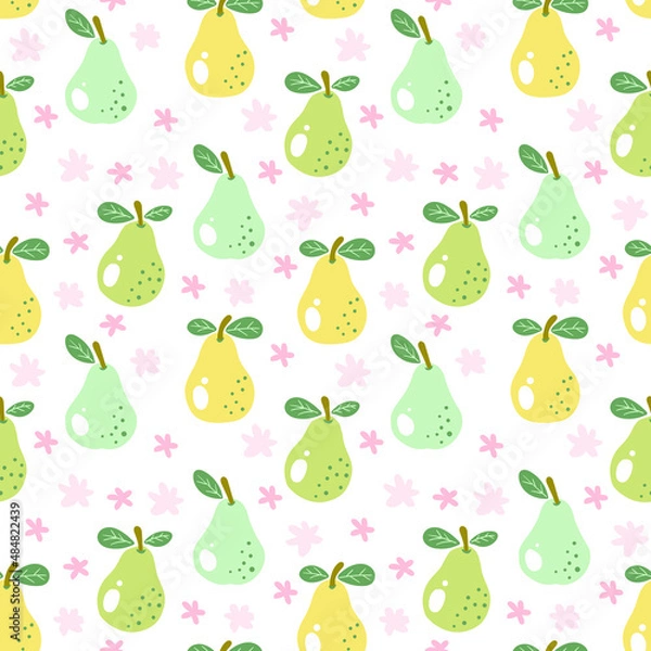 Obraz Cute seamless summer pattern with pear and flower. Perfect for fabric, wrapping paper, wallpaper, etc