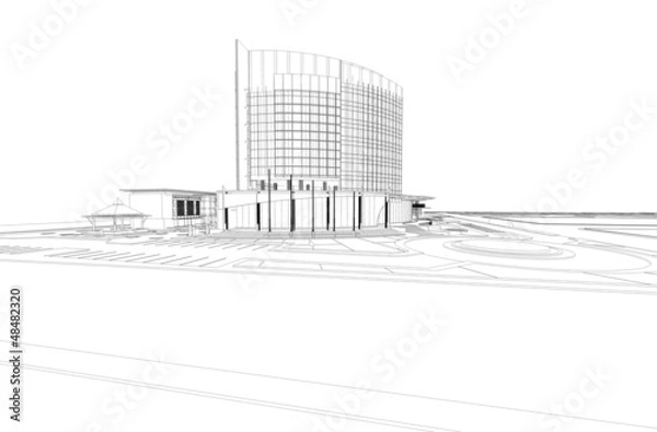 Fototapeta Abstract wireframe of 3D architectural