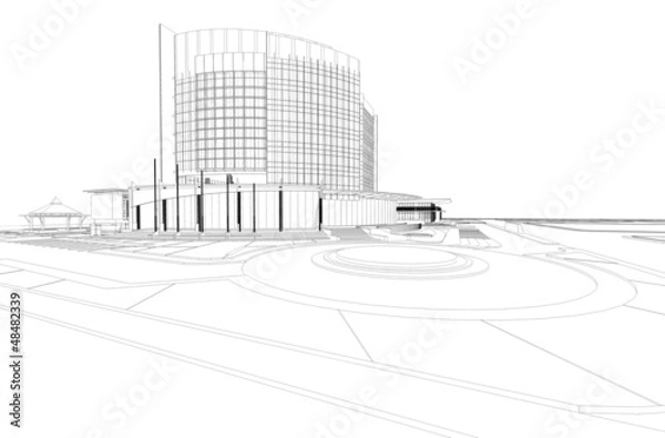 Fototapeta Abstract wireframe of 3D architectural