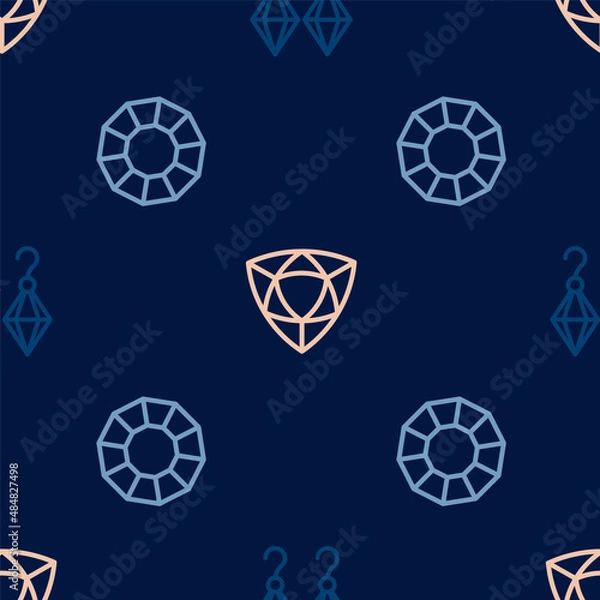 Fototapeta Set line Earrings, Diamond and on seamless pattern. Vector