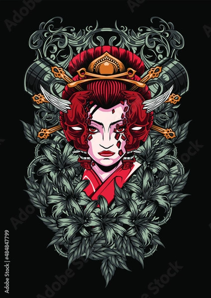Fototapeta geisha devil mascot cartoon in vector