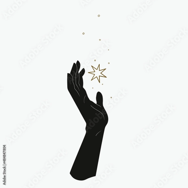Fototapeta Hands with magic star,  symbol, vector illustration for card