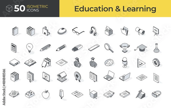 Obraz 50 Education & Learning Isometric Icons Set
