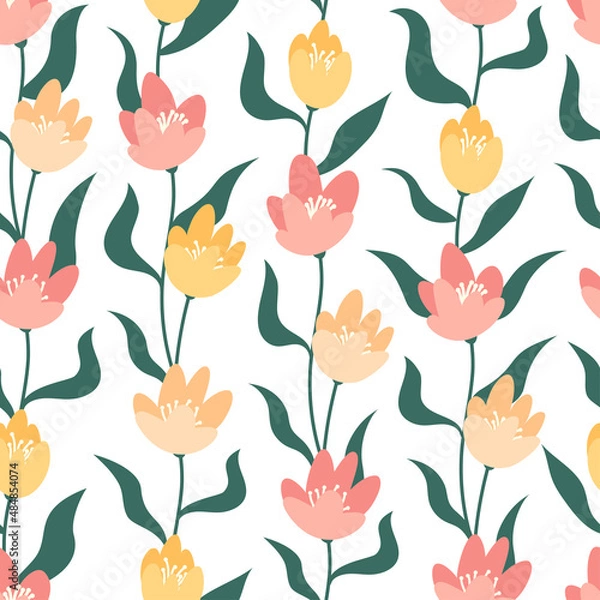 Obraz Flowers seamless pattern. Design for fabric, wallpaper, cover and other. Vector background. 