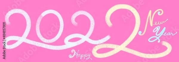 Fototapeta New Year 2022 Celebration school class greeting on teacher's chalkboard. colored chalk numbers on pink background. Digital drawing with procreate