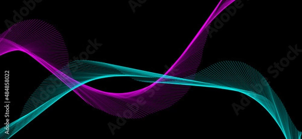 Fototapeta abstract wave lines on black background