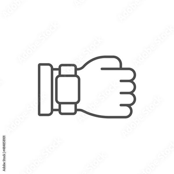 Fototapeta Watch on hand line icon, outline vector sign, linear style pictogram isolated on white. wristwatch symbol, logo illustration. Editable stroke