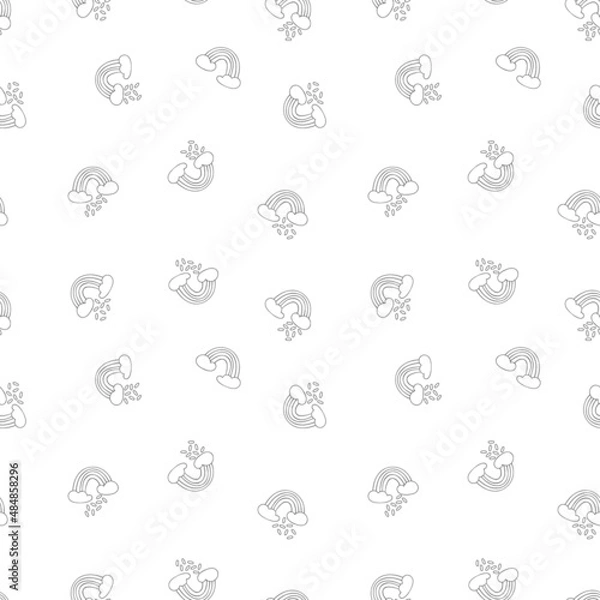 Fototapeta Rainbow and clouds. Cartoon print. Seamless vector pattern (background). 