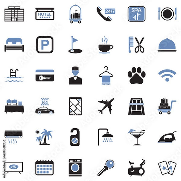 Fototapeta Hotel Icons. Two Tone Flat Design. Vector Illustration.