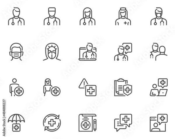 Fototapeta Doctors and Nurses. Professional Doctor Consulting a Patient. Medical Examination, Telemedicine Healthcare, Medical Care. Editable Stroke. 48x48 Pixel Perfect.