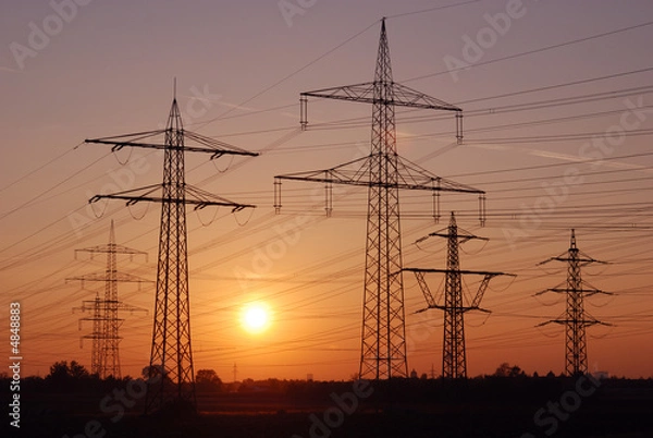 Fototapeta Power lines at Sunset