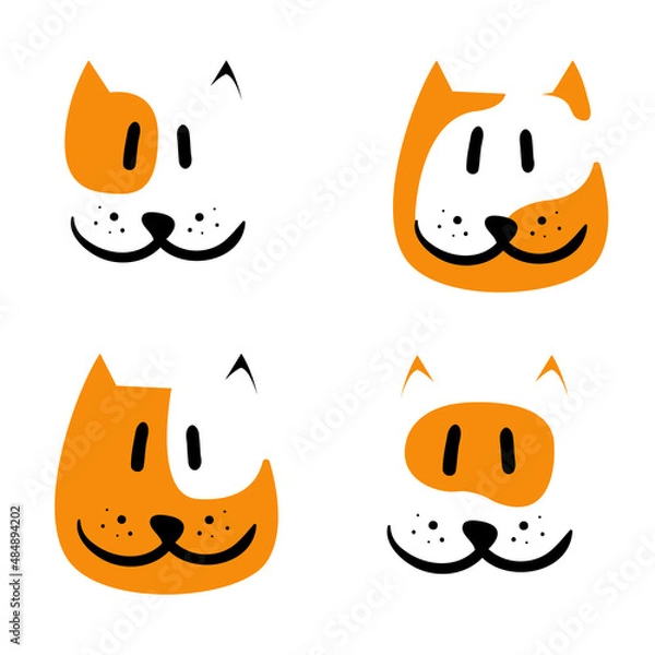 Obraz a set of funny cat faces. intuitive drawing. spotted red cats. simple vector graphics. illustration