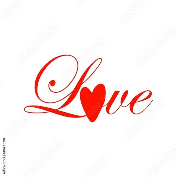 Obraz Word Love with a heart on a white background. Happy Valentine's Day.