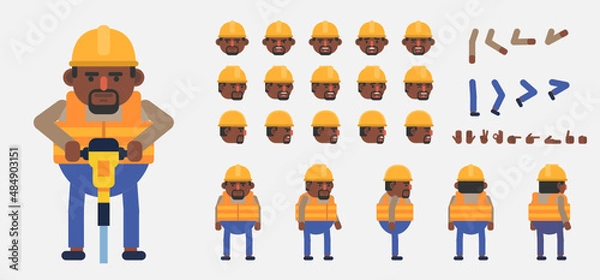 Obraz Creation kit of a construction worker. Modern vector illustration. Create your own pose, action, animation