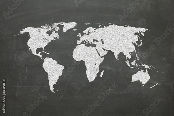Obraz world map on chalk board