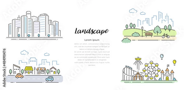 Obraz ベクターイラスト素材：いろんな風景、セット
