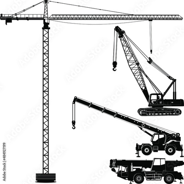 Obraz Various types of silhouette Building cranes
