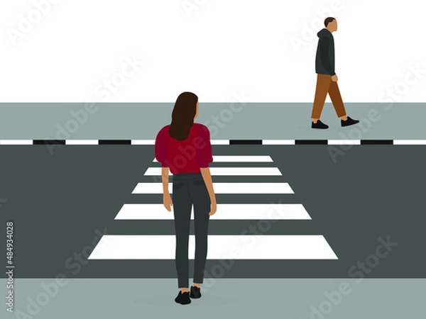Obraz Female character and male character on the sidewalk near the crosswalk