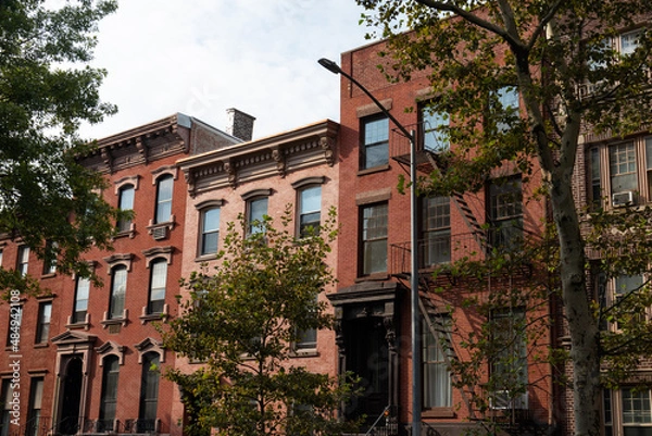 Obraz Row of Colorful Old Brick Residential Buildings in Greenpoint Brooklyn of New York City