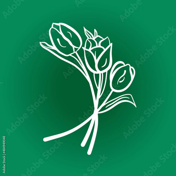 Obraz Flowers Tulips drawn with a white line by hand. Vector drawing of flowers with one stroke without filling. All strokes are editable.